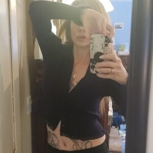 FOR LOVE & LEMONS NAVY BLUE NINA RIBBED KNIT BUTTON FRONT CARDIGAN, XL